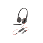 Poly Blackwire 3225 Stereo USB-C Headset with 3.5mm Plug & USB-C/A Adapter | Professional Wired Headset for Calls and Meetings