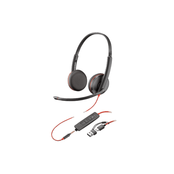 Poly Blackwire 3225 Stereo USB-C Headset with 3.5mm Plug & USB-C/A Adapter | Professional Wired Headset for Calls and Meetings