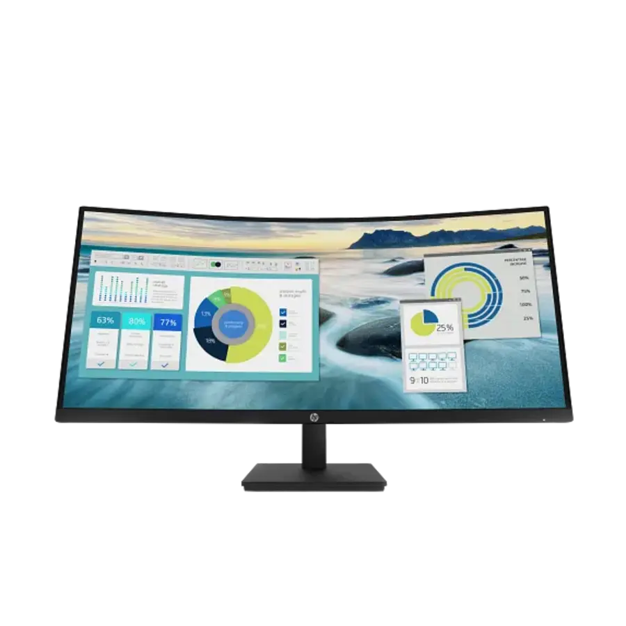 Closer_P34hc_G4 Curve_Jack Black_ (1) HP P34hc G4 34" WQHD USB-C Curved Monitor | 3440x1440 Ultrawide, 100Hz, 65W Power Delivery, Built-in Speakers, Adjustable Stand - 21Y56AS