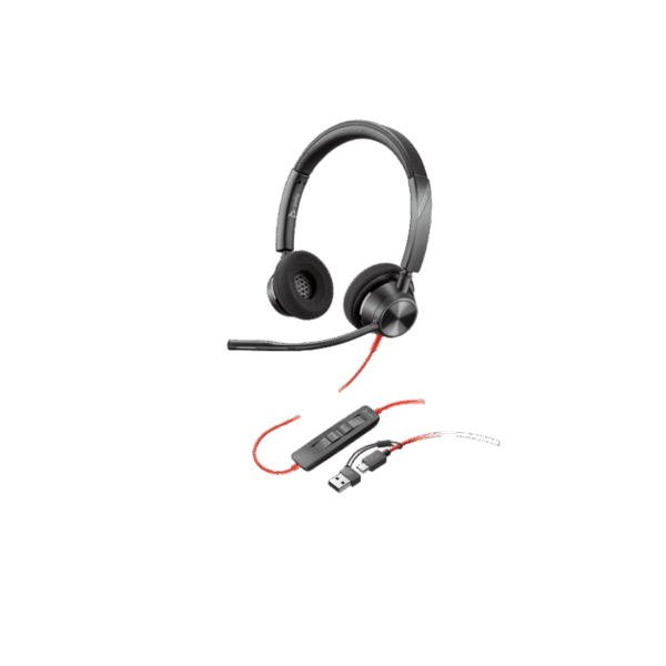 Poly Blackwire 3320 Stereo USB-C Headset + USB-C/A Adapter – Professional Wired Headset for Clear Business Communication